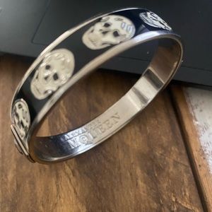 Alexander McQueen bracelets, silver bangle, black and white skull